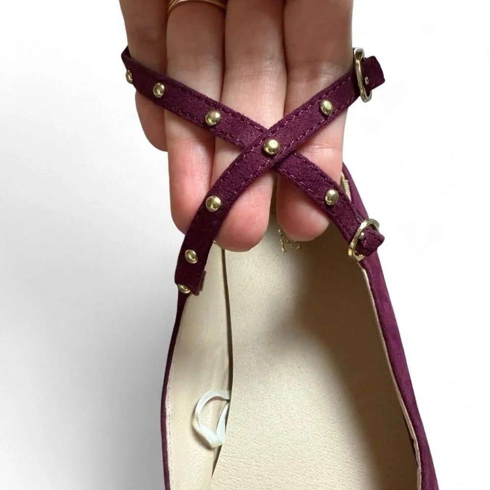 The Children’s Place Burgundy Suede Ankle Strap Ballet Flats Girls Size 5